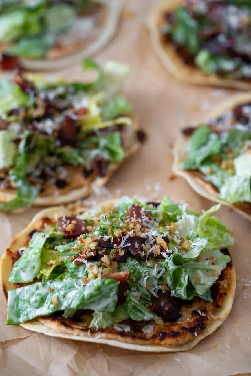 Chicken Caesar Smash Tacos with Parmesan Cheese