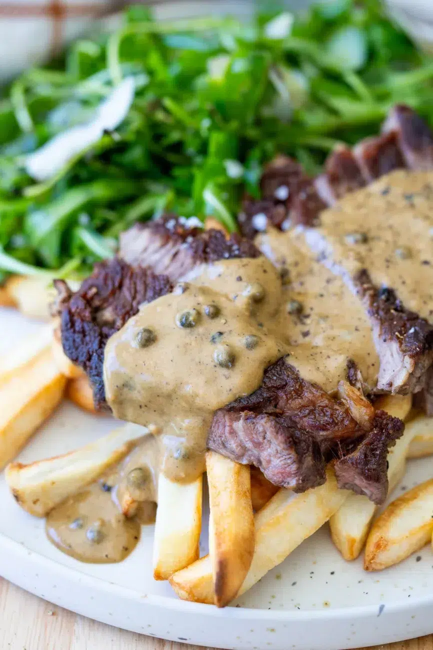 Creamy Peppercorn Sauce Close up Steak