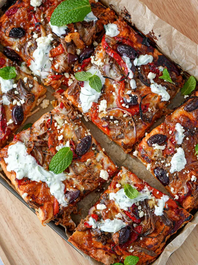 Leftover Mediterranean Lamb Pizza