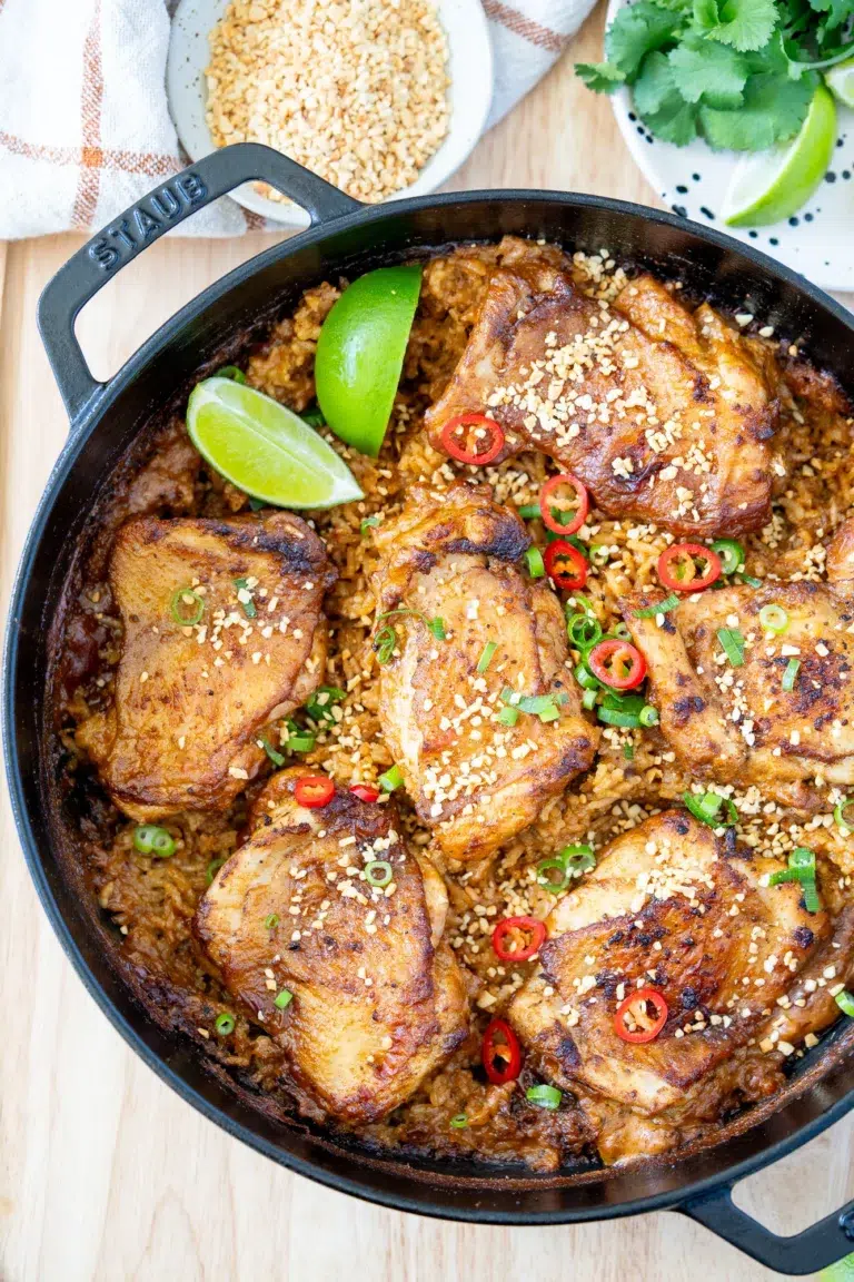 One-pan Peanut Chicken and Rice Recipe with Lime
